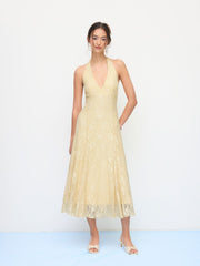 Lace Halter V-neck Floral Maxi Dress