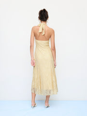 Lace Halter V-neck Floral Maxi Dress