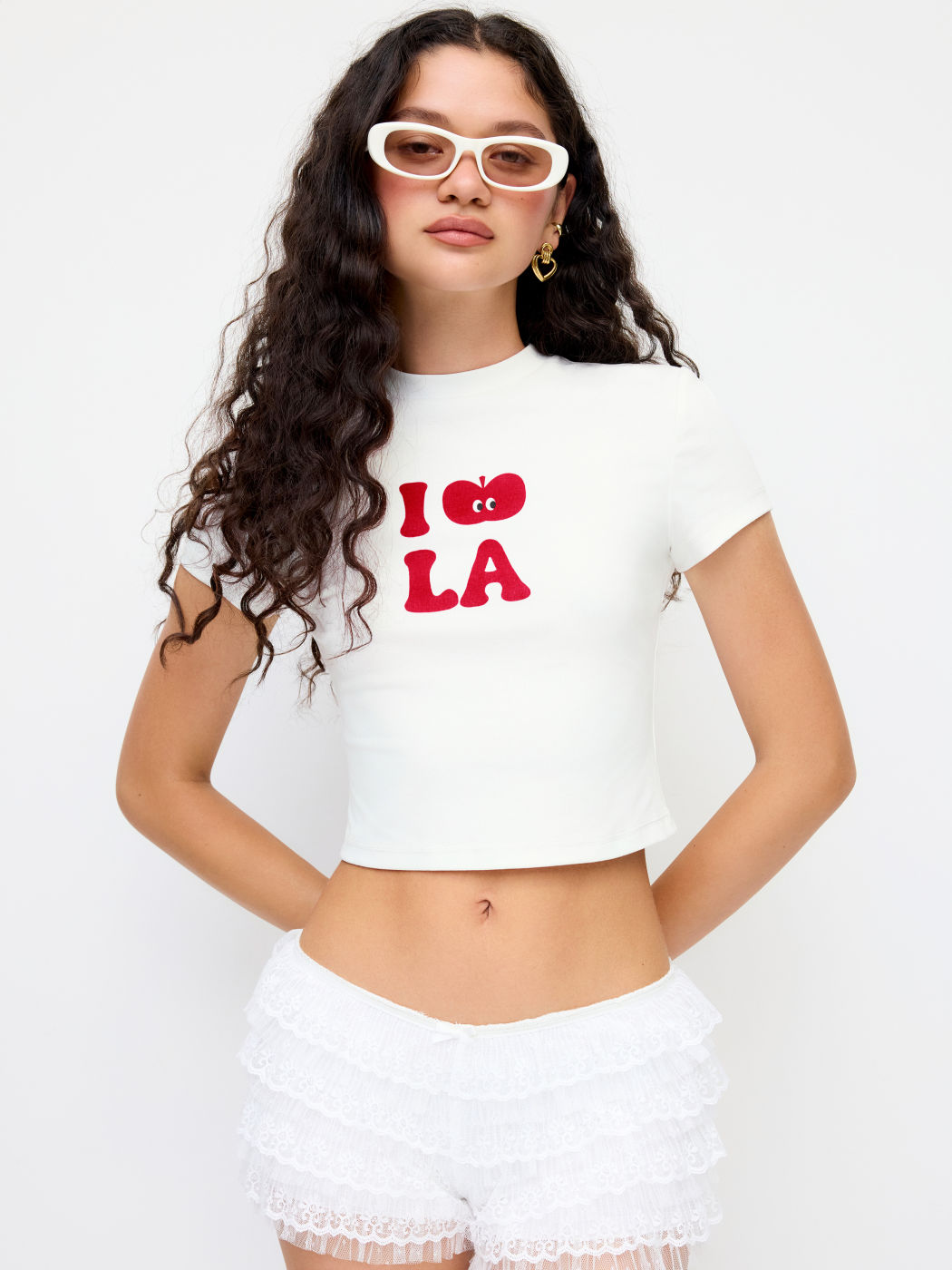 I Love LA Cotton-blend Cider Icon Graphic Crop Tee