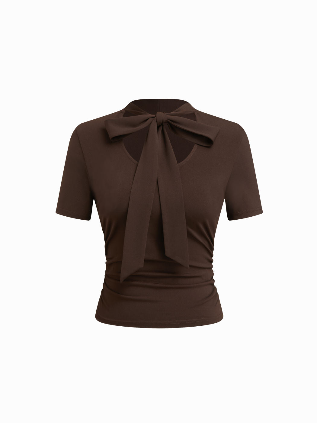 Stand Collar Knotted Ruched Short Sleeve Tee