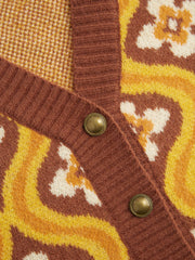 Knit V-neck Geometric Button Oversized Cardigan