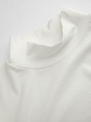 Stand Collar Ruched Asymmetrical Hem Long Sleeve Tee