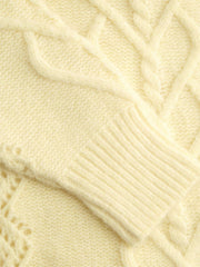 Cable Knit Wool-blend High Neck Hollow Out Oversized Top
