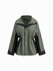 Two Tone Collar Drawstring Cinched Zip Through Winbreaker