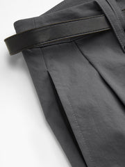 Wrinkle-free Fabric Mid Rise Pleated Straight Leg Trousers With Belt