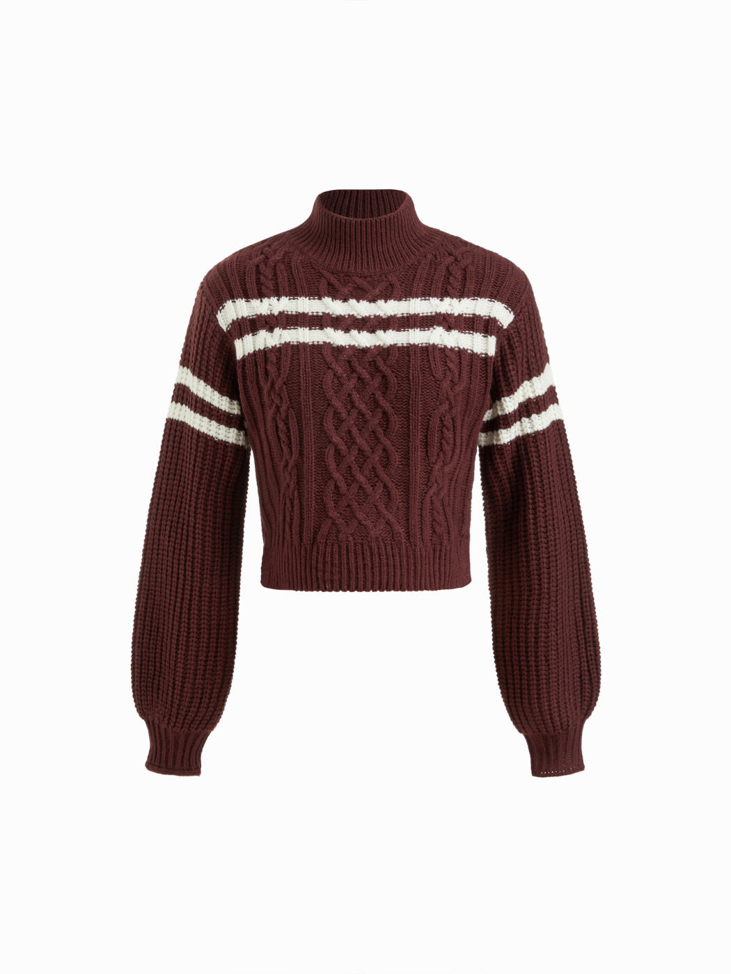 Cable Knit Striped Turtleneck Long Sleeve Top