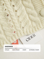 Cable Knit Round Neckline Hollow Out Drawstring Cardigan
