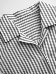 Cotton-blend Collar Stripe Knotted Shirt