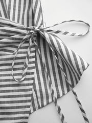 Cotton-blend Collar Stripe Knotted Shirt