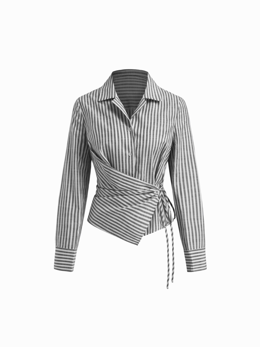 Cotton-blend Collar Stripe Knotted Shirt