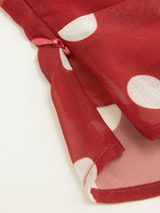 Chiffon Cowl Neck Polka Dot Pleated Long Sleeve Blouse With Scarf