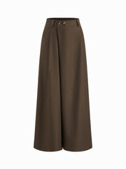 Mid Rise Asymmetrical Button Pleated Wide Leg Trousers