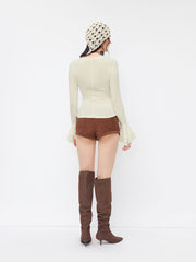 Round Neckline Ruched Bell Sleeve Tee