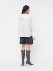 V-neck Ruffle Knotted Bell Sleeve Oversized Blouse