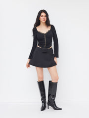 Mid Rise Bowknot A-line Mini Skirt