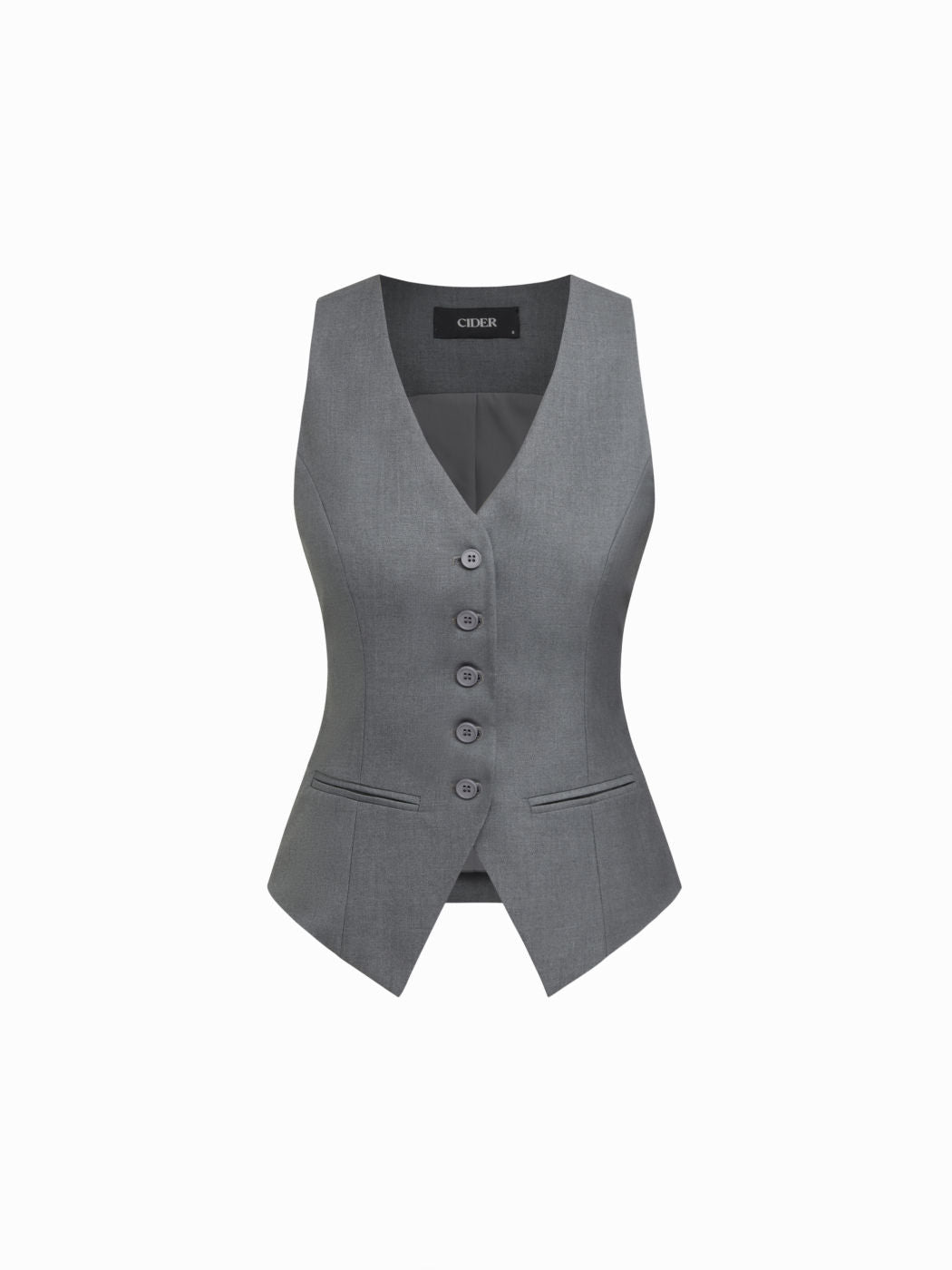 V-neck Button Asymmetrical Hem Blazer Vest