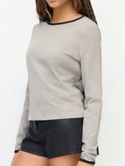 Cotton-blend Round Neckline Contrasting Binding Oversized Tee