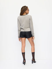 Cotton-blend Round Neckline Contrasting Binding Oversized Tee