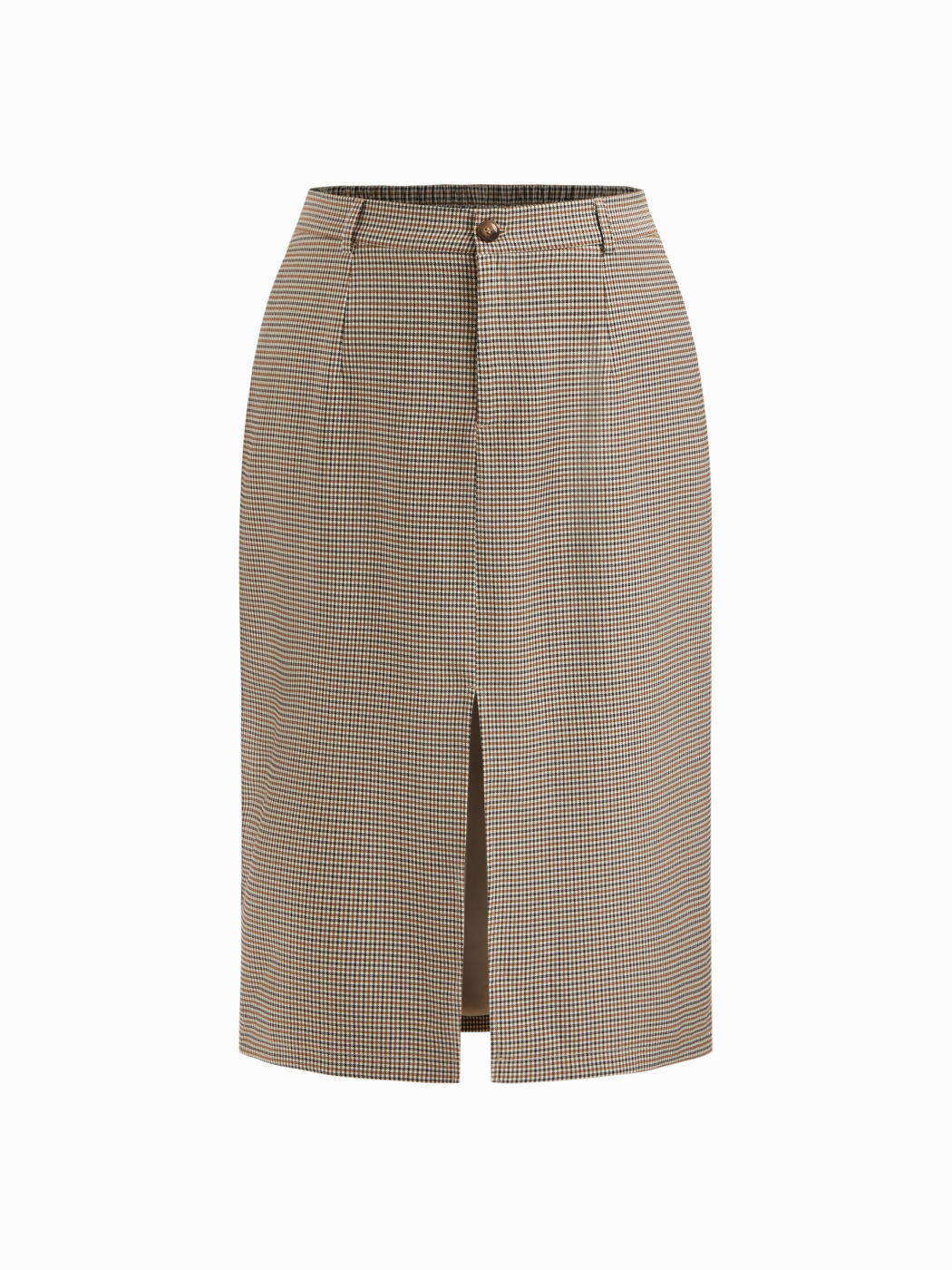 Houndstooth Mid Rise Elastic Waist Split Maxi Skirt Curve & Plus