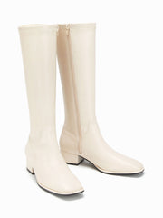 ELASTIC LOW HEEL KNEE HIGH BOOTS