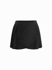 Mid Rise Solid Active Skirt With Built-in Shorts