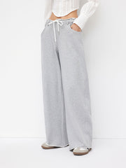 100% Cotton Low Rise Drawstring Pocket Straight Leg Sweatpants