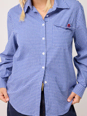 100% Cotton Collar Gingham Embroidery Long Sleeve Oversized Shirt