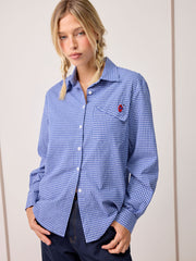 100% Cotton Collar Gingham Embroidery Long Sleeve Oversized Shirt