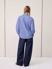 100% Cotton Collar Gingham Embroidery Long Sleeve Oversized Shirt