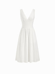V-neck Solid Ruffle Hem Maxi Dress