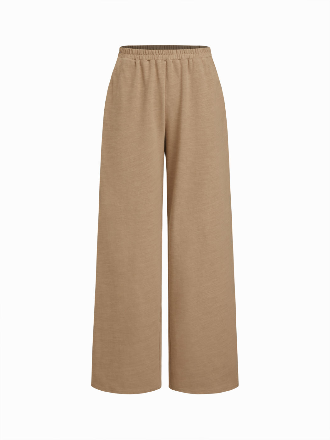 100% Cotton Mid Rise Elastic Waist Straight Leg Trousers