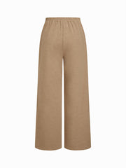 100% Cotton Mid Rise Elastic Waist Straight Leg Trousers