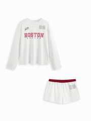 Boston 08 Oversized Top & Mid Rise Contrasting Binding Shorts Loungewear Set