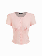 Cotton-blend Broderie Anglaise Trim Pleated Blouse