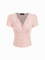 Cotton-blend Broderie Anglaise Trim Pleated Blouse