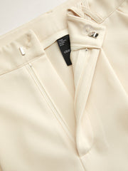 Wrinkle-free Fabric Mid Rise Pleated Straight Leg Trousers