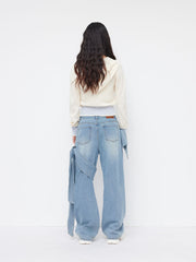 Cider Denim Low Rise Bowknot Straight Leg Jeans