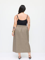 Houndstooth Mid Rise Elastic Waist Split Maxi Skirt Curve & Plus