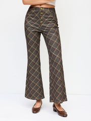 Mid Rise Tartan Flared Trousers