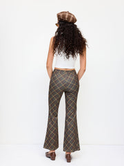 Mid Rise Tartan Flared Trousers