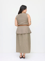 Round Neckline Houndstooth Blazer Vest With Belt Curve & Plus
