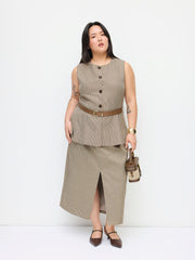 Round Neckline Houndstooth Blazer Vest With Belt Curve & Plus