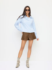 Faux Leather Mid Rise Micro Shorts