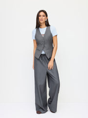 V-neck Button Asymmetrical Hem Blazer Vest