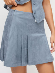 Suede Mid Rise Pleated Mini Skirt