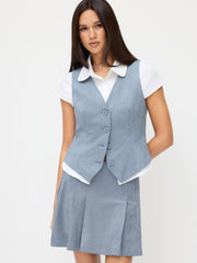 Suede Mid Rise Pleated Mini Skirt