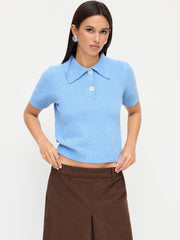 Knit Polo Neck Short Sleeve Top