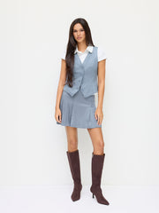 Suede Mid Rise Pleated Mini Skirt