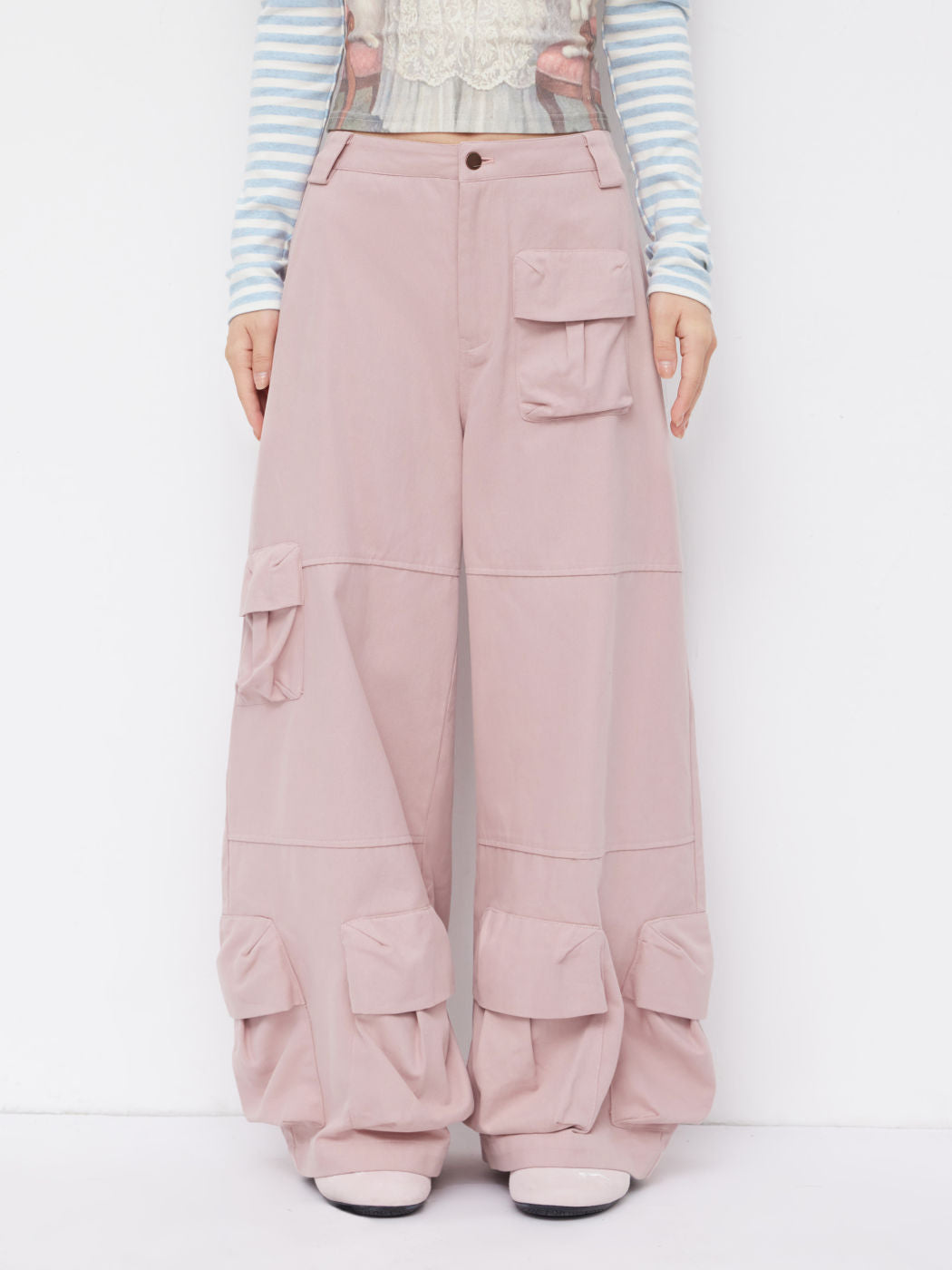 100% Cotton Mid Rise Multi-pocket Straight Leg Cargo Trousers