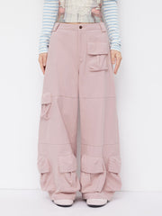 100% Cotton Mid Rise Multi-pocket Straight Leg Cargo Trousers